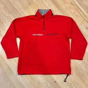 Vintage Tommy Hilfiger Athletics Pullover Red Fleece 1/4 Zip Sweatshirt Men's L